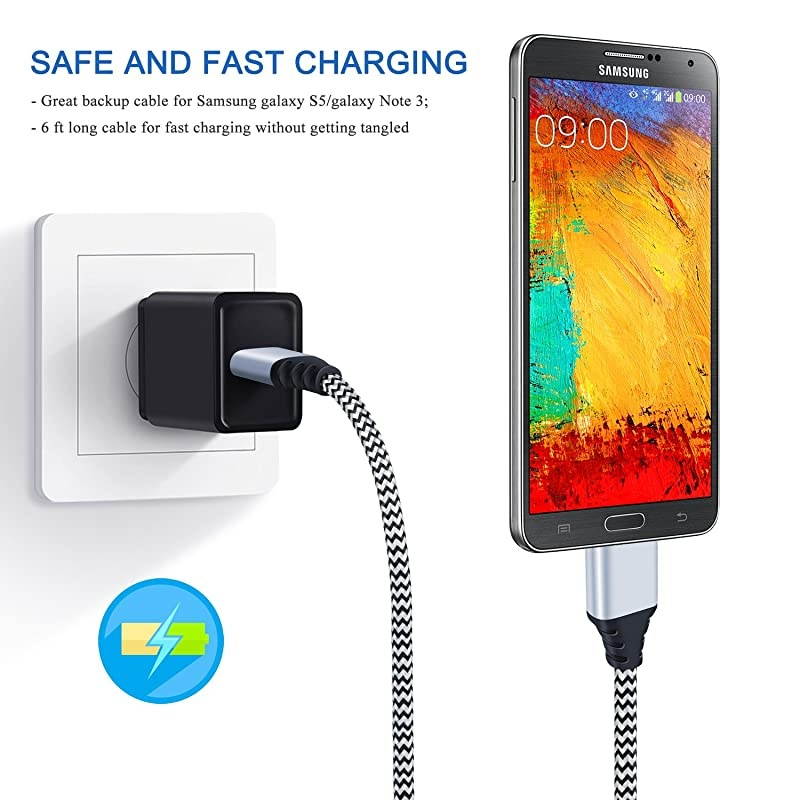 Galaxy S5Note 3 Charger Cable  3Pack Braided 6ft USB 30 Cable Type A to Micro B Fast Data Charger Cable Compatible for Hard Drive Samsung Galaxy S5 Note 3 Camera White