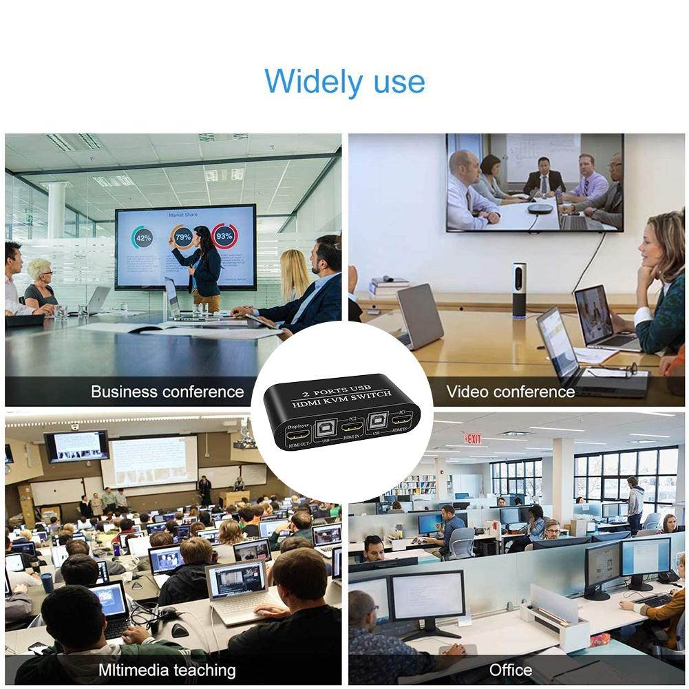 HDMI KVM Switch 2 Port for for Mouse and Keyboard sharing, Multifunctional USB Manual Switcher Box, 4K2K@30Hz, 3D, 1080P, Hotkey Supported