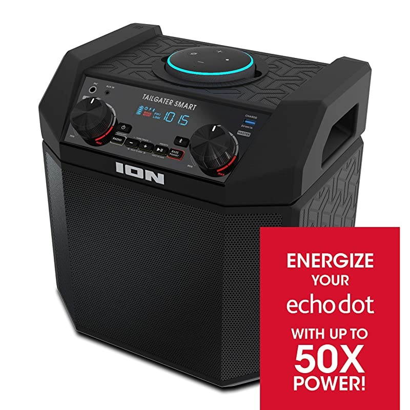 50W Outdoor Echo Dot Speaker Dock/Portable Alexa Accessory with Bluetooth Connectivity and 50 Hour Rechargeable Battery-Tailgater Smart