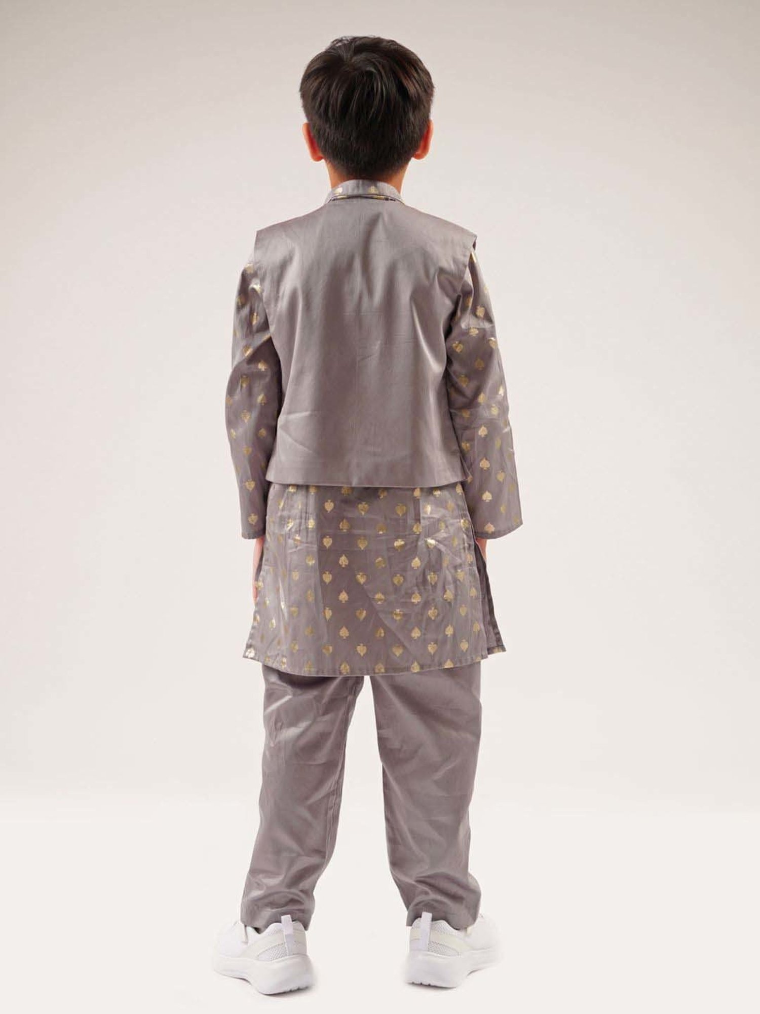 Lil Drama Kids Grey Cotton Embroidered Full Sleeves Kurta Set