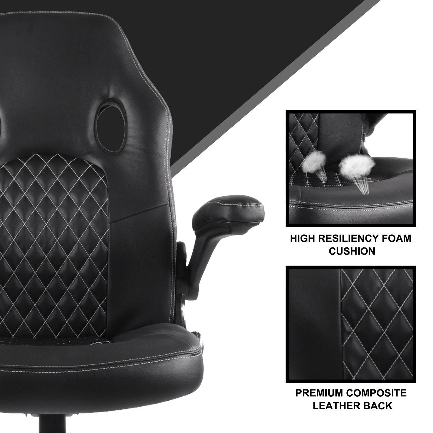SMUGDESK Office Chair, Gaming Chair Leather, Computer Desk Chair Task Swivel Executive Chairs High Back with Padded Seat Armrests and Rolling Casters (Black)