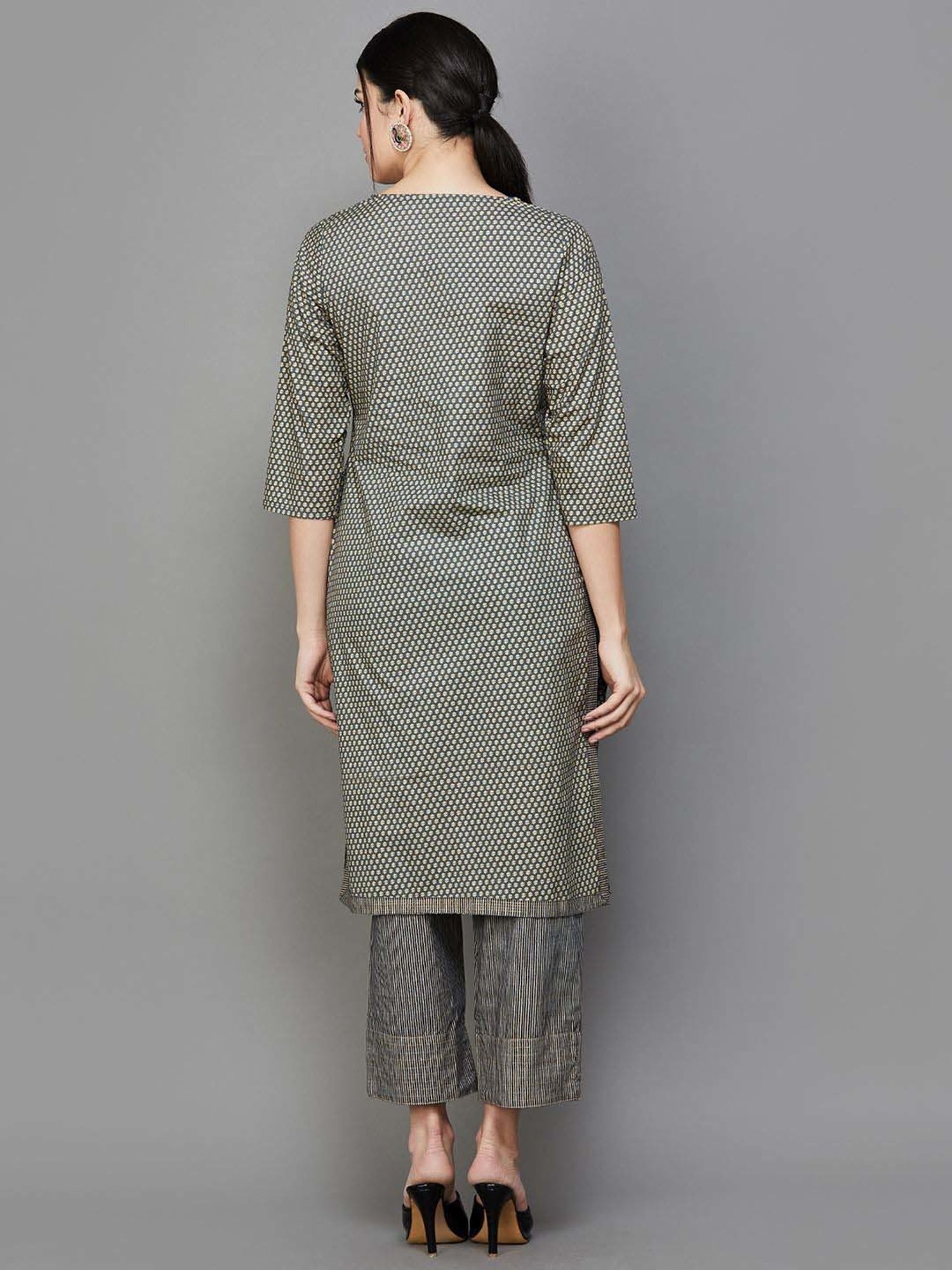 Melange by Lifestyle Black Cotton Printed Kurta Pant Set