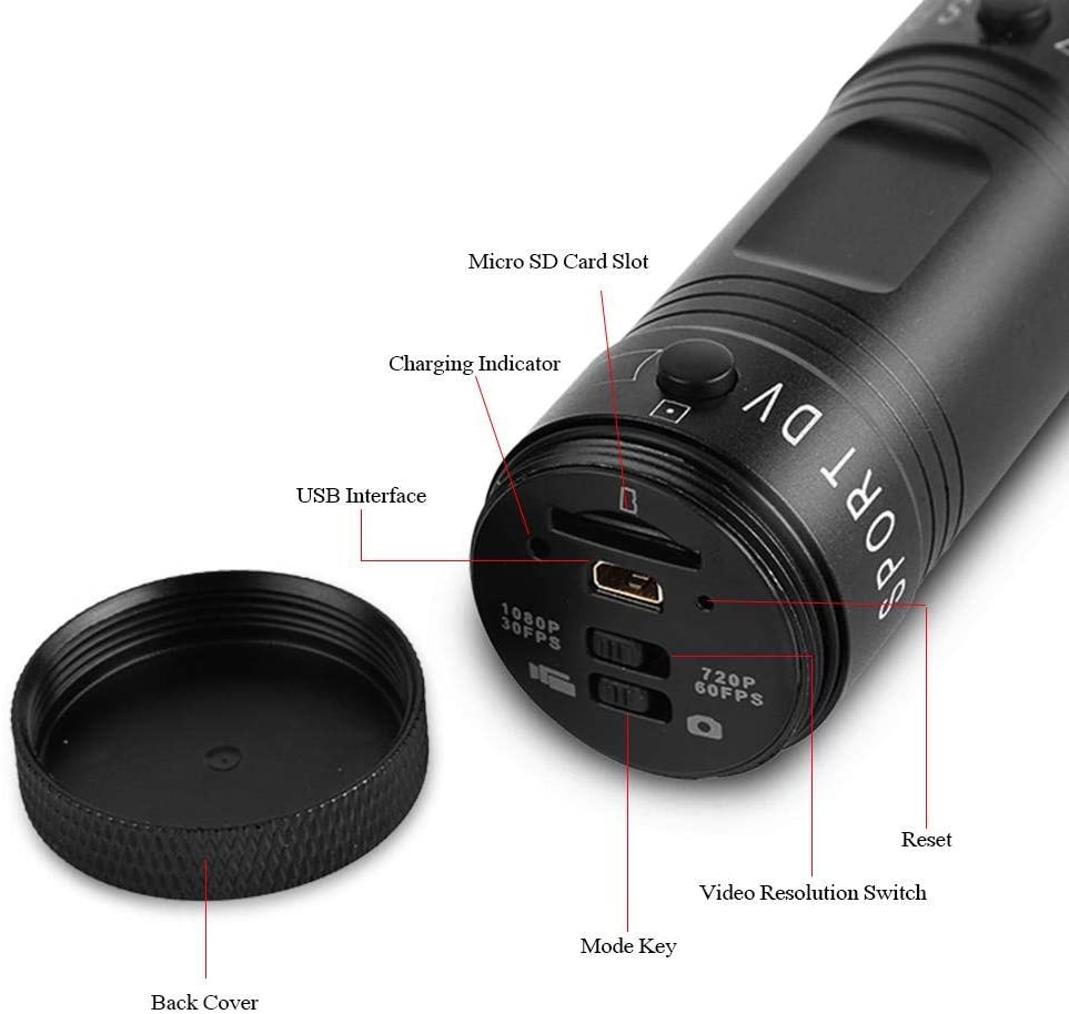 Sport Action DV Camera, Mini Portable Full HD 720P Audio Camera with Mic, IPX-4 Waterproof Bike Car Camera for Outdoor Sports (Black)