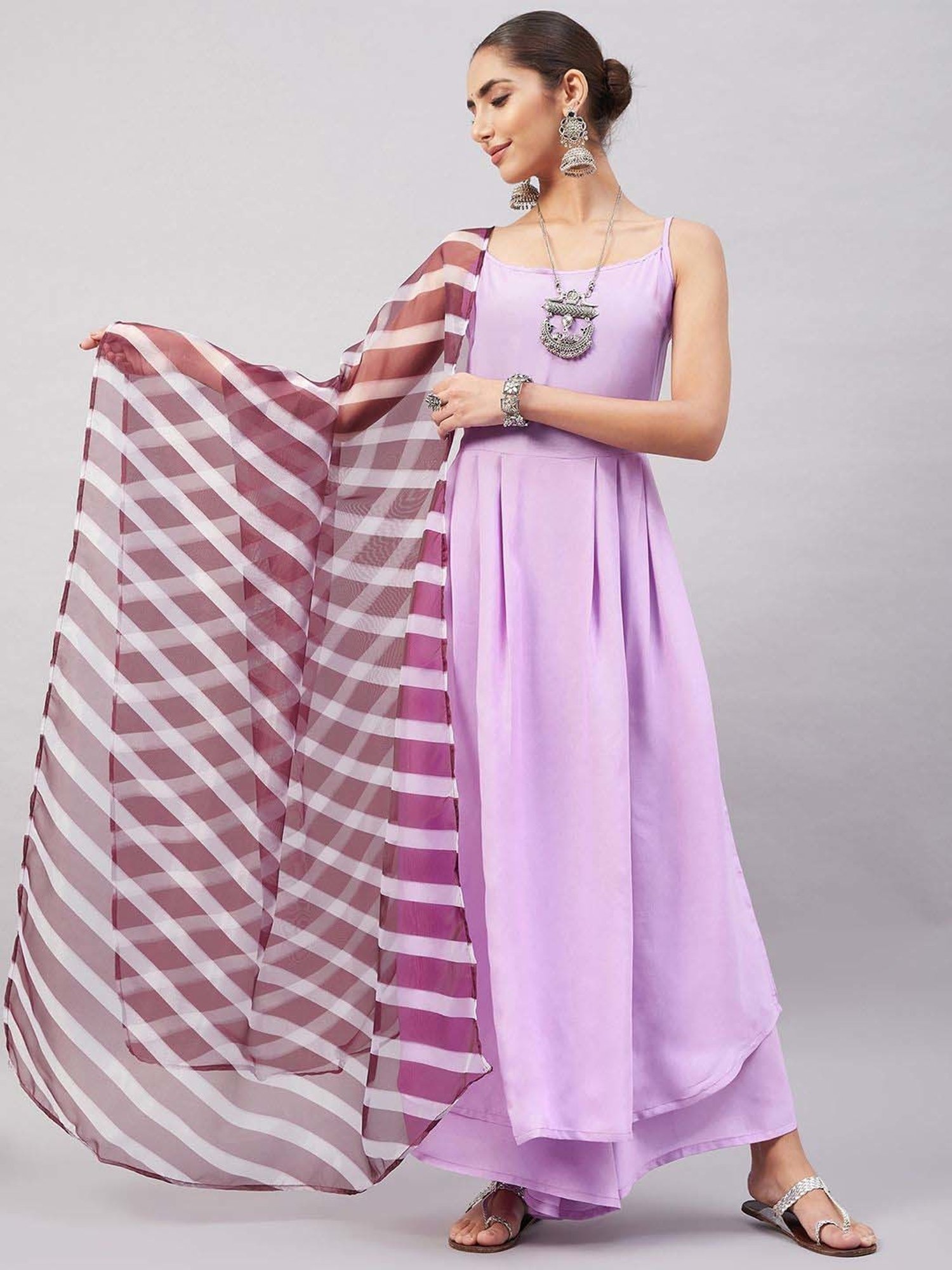 Inweave Purple Striped Dupatta