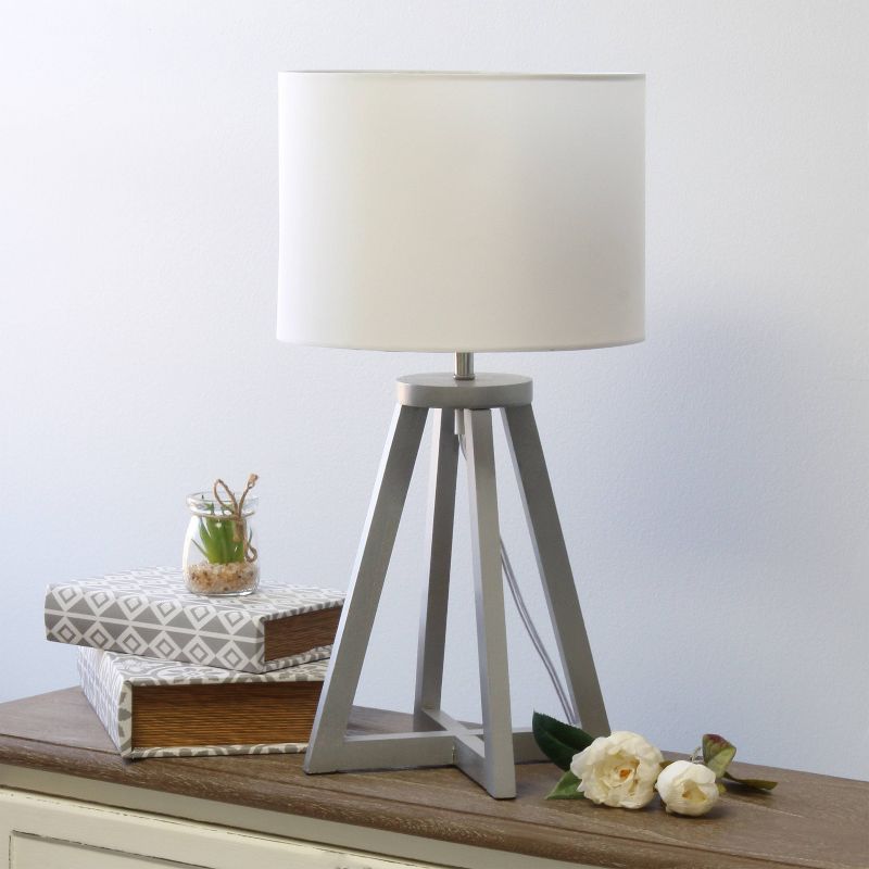 Wood Interlocked Triangular Table Lamp with Fabric Shade Gray - Simple Designs