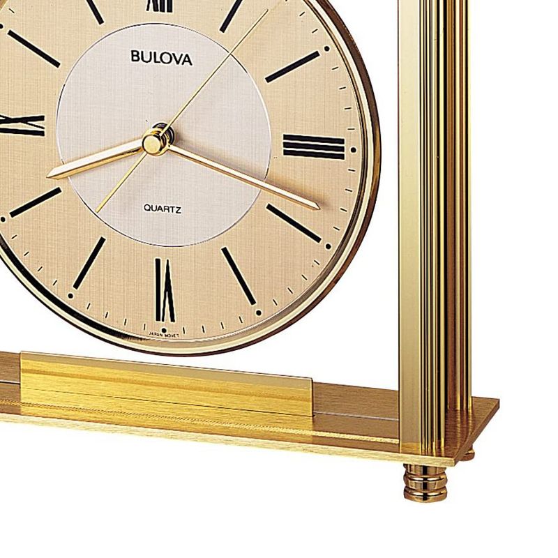 Bulova Clocks B1700 Grand Prix Metal Roman Numeral Non Ticking Clock with Protective Glass Lens, Two-Tone Metal Dial. and Engraving Plate, Brass
