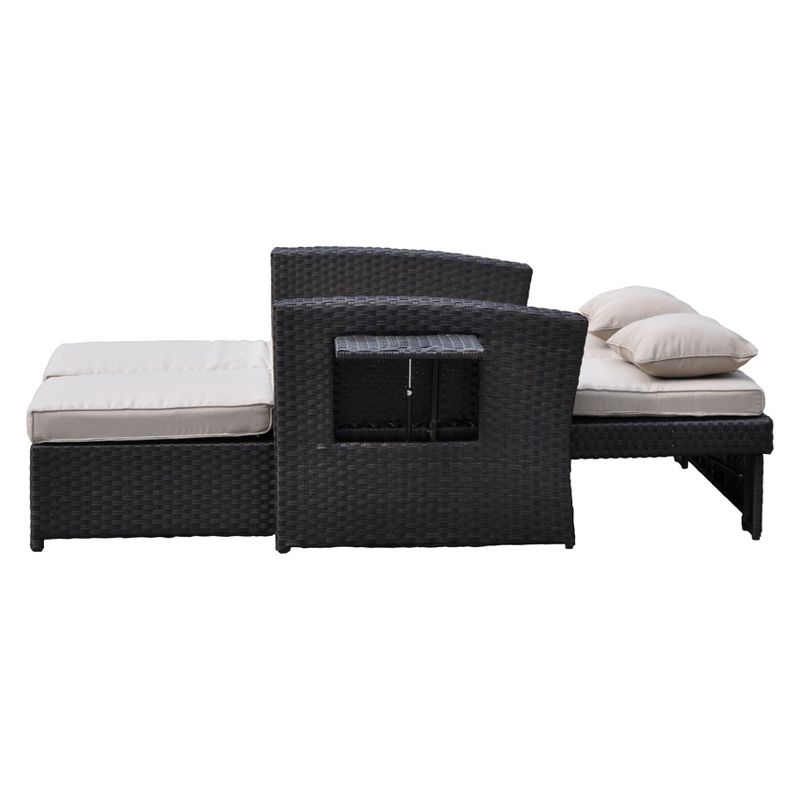 Miranda Outdoor Loveseat To Daybed Combo with Cushions - Taupe - Courtyard Casual