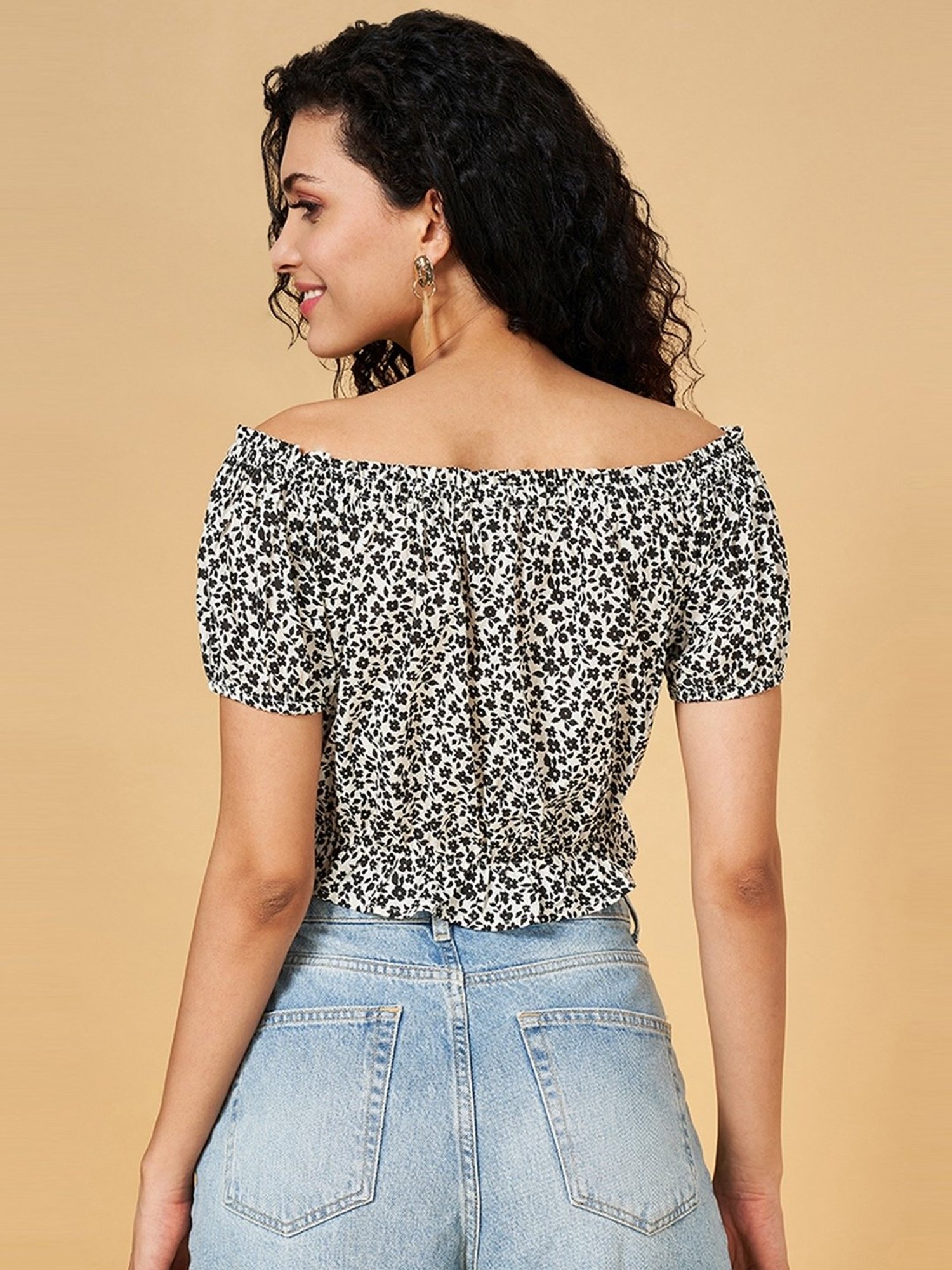 YU by Pantaloons White Printed Crop Top