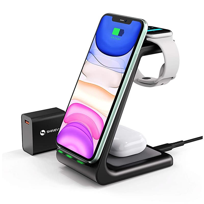 Wireless Charger Stand 3 in 1 QiCertified Wireless Charging Station for Apple Watch 5432 AirPods ProFast Charger Dock for iPhone 1212PRO11 Pro MaxXXSXRXs Max8Plus Samsung S20 S10