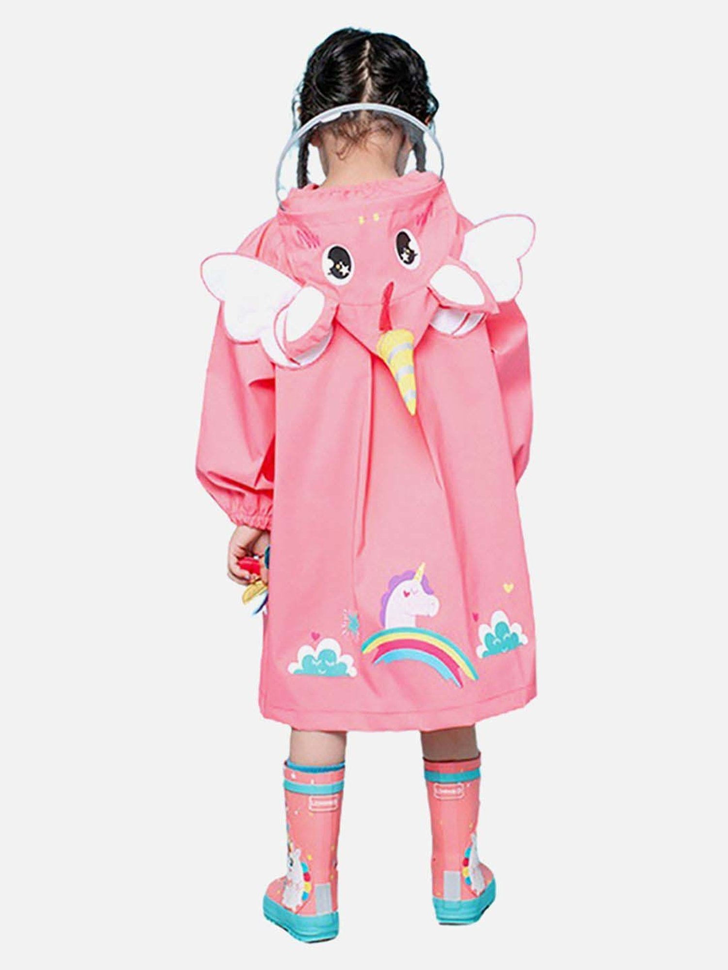 Little Surprise Box Kids Pink Printed Full Sleeves Raincoat