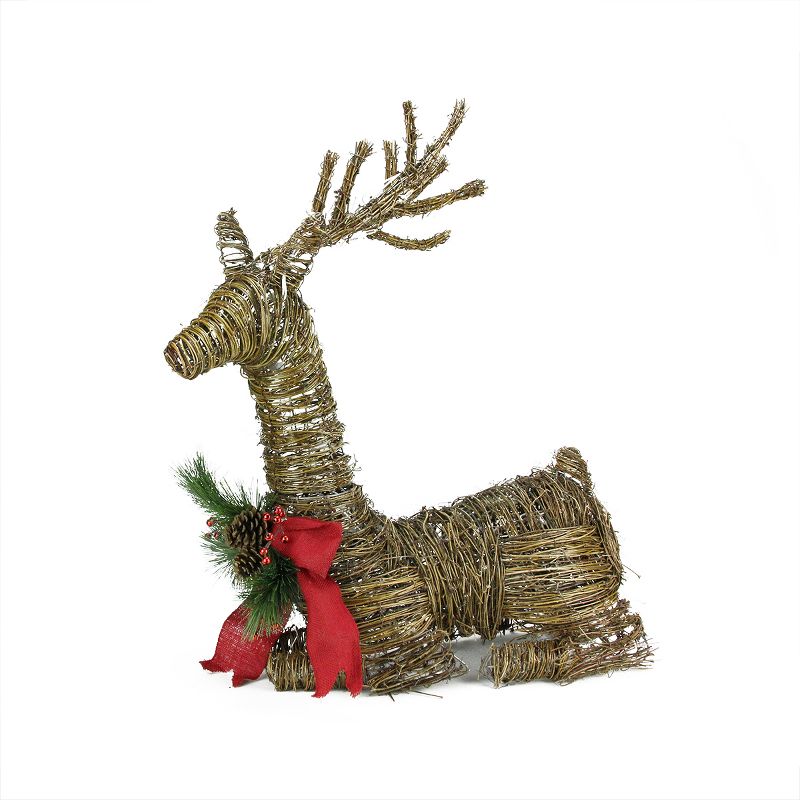 Penn 30" Lighted Rattan Reindeer with Red Bow and Pine Cones Christmas Yard Art Decoration