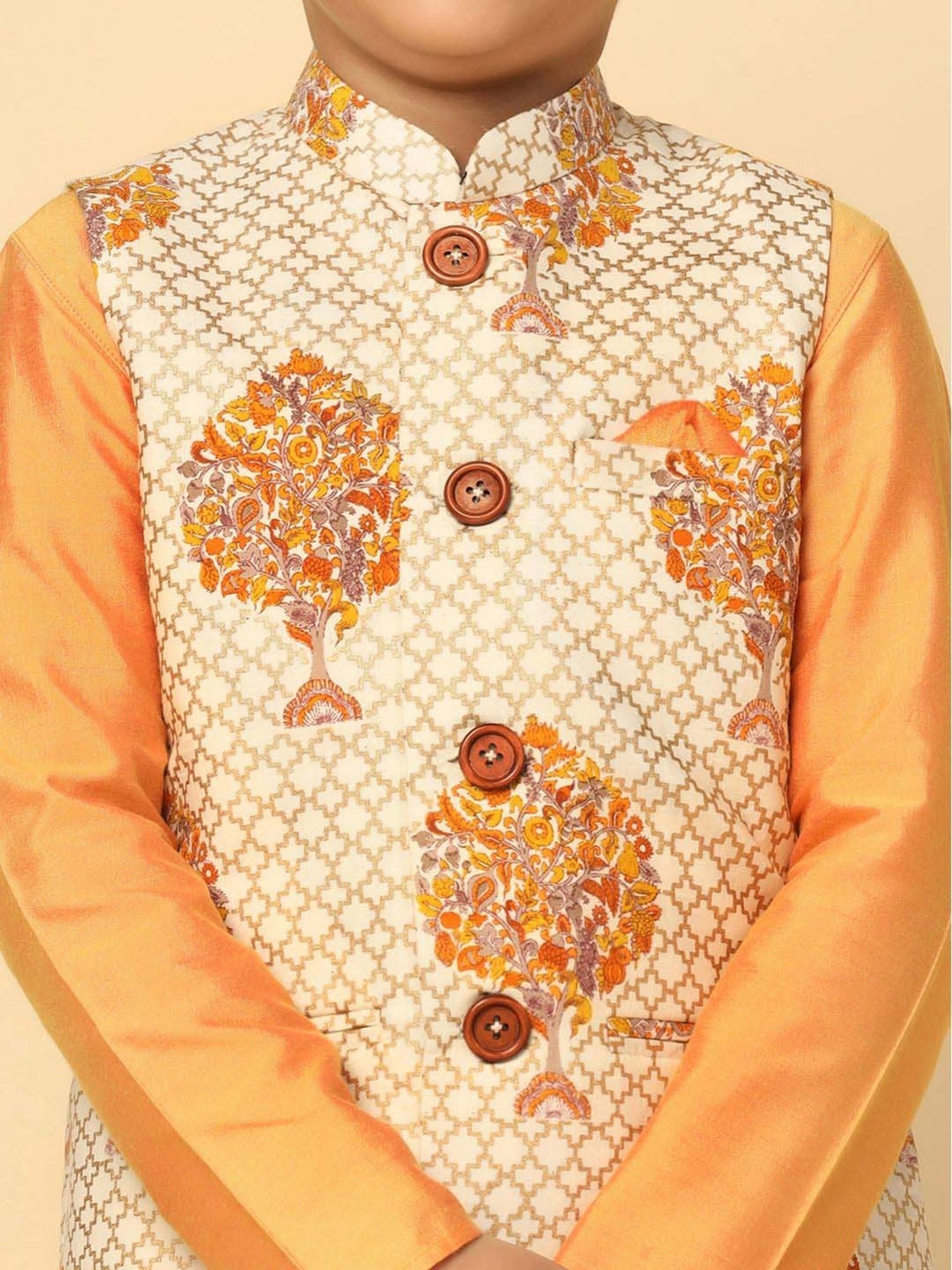 KISAH Kids Yellow & White Printed Full Sleeves Kurta Set