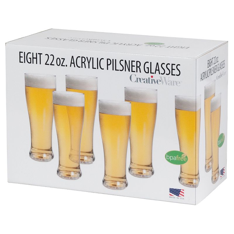 CreativeWare Set of 8 Pilsner Glasses 22oz Acrylic