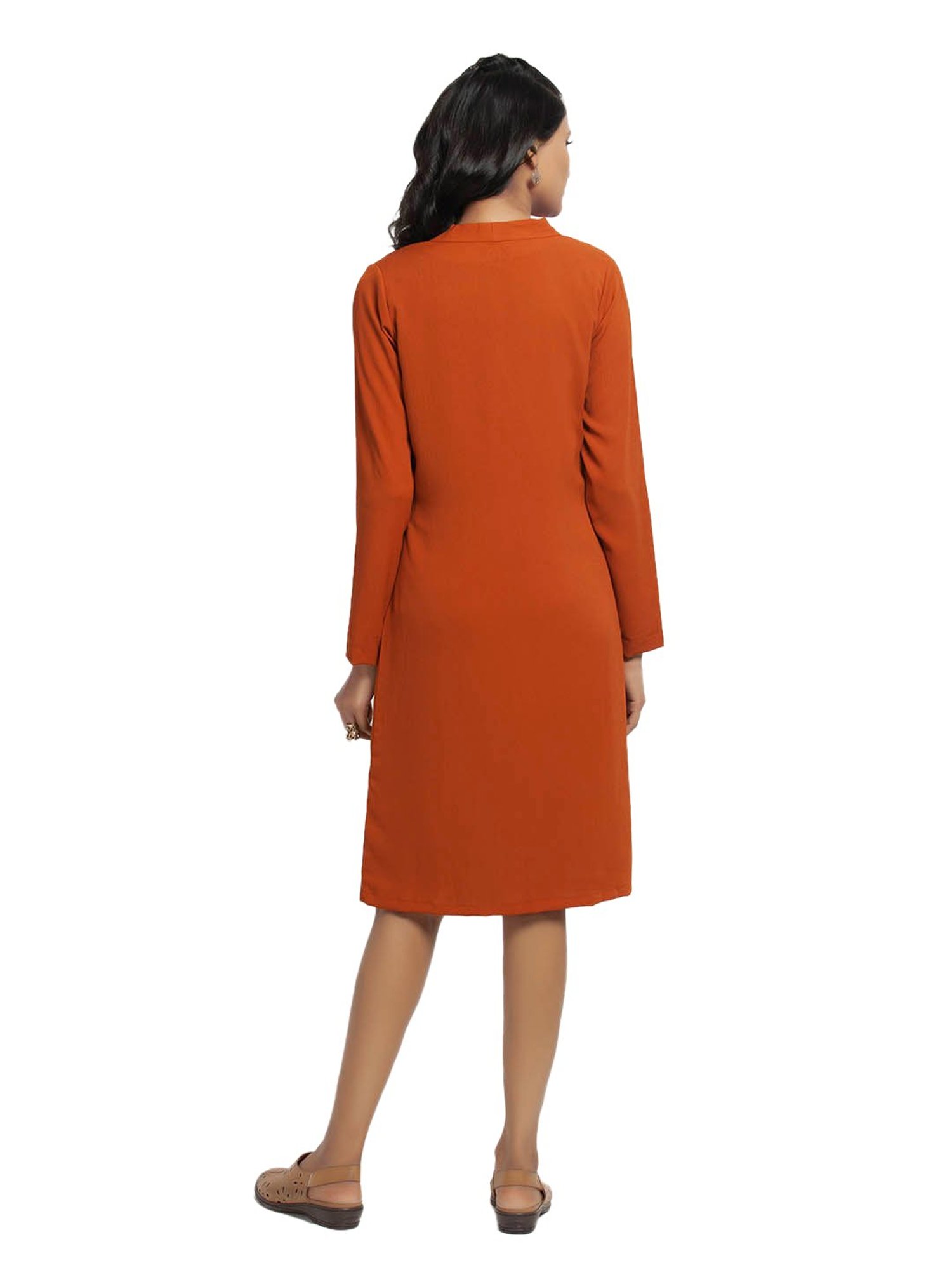Office & You Orange Full Sleeves Jacket With Tie Knot