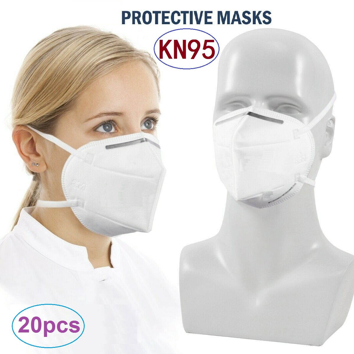 20pcs  Masks Wrap Around Head Air Purifying Dust Pollution Vented Respirator Face Mouth Masks PM2.5  / >95% Filteration KN95