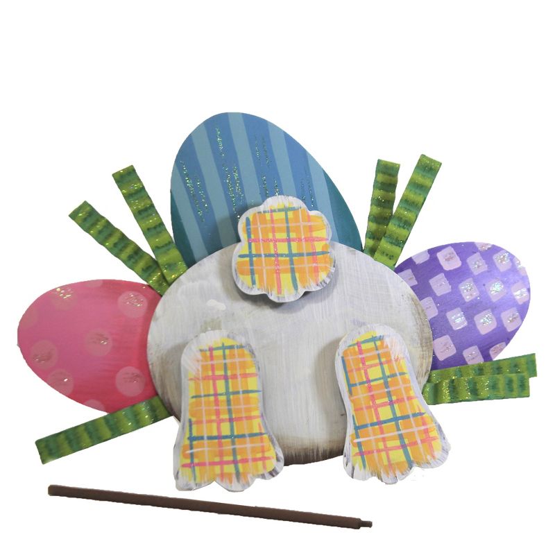 Home & Garden 15.5" Pile Of Eggs & Bunny Bottom Grass Hunt Round Top Collection  -  Decorative Garden Stakes