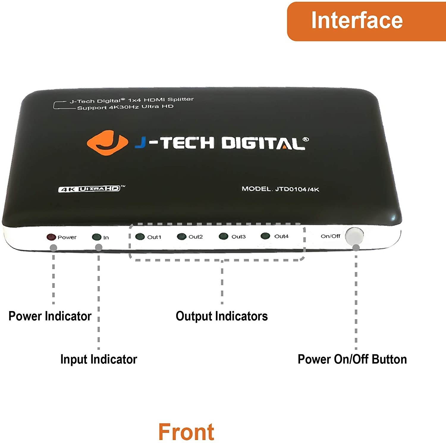 J-Tech Digital JTD0104/4K Most Advanced 4 Ports HDMI 1X4 Powered Splitter Support Ultra HD 4K 3840 A 2160 Resolution and 3D