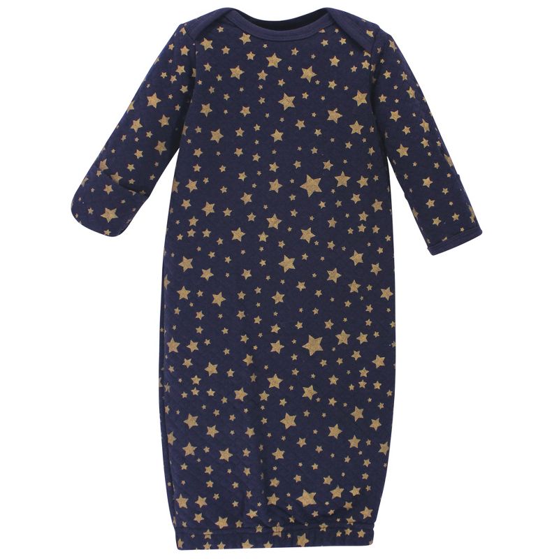 Hudson Baby Infant Quilted Cotton Long-Sleeve Gowns 3pk, Metallic Stars, 0-6 Months