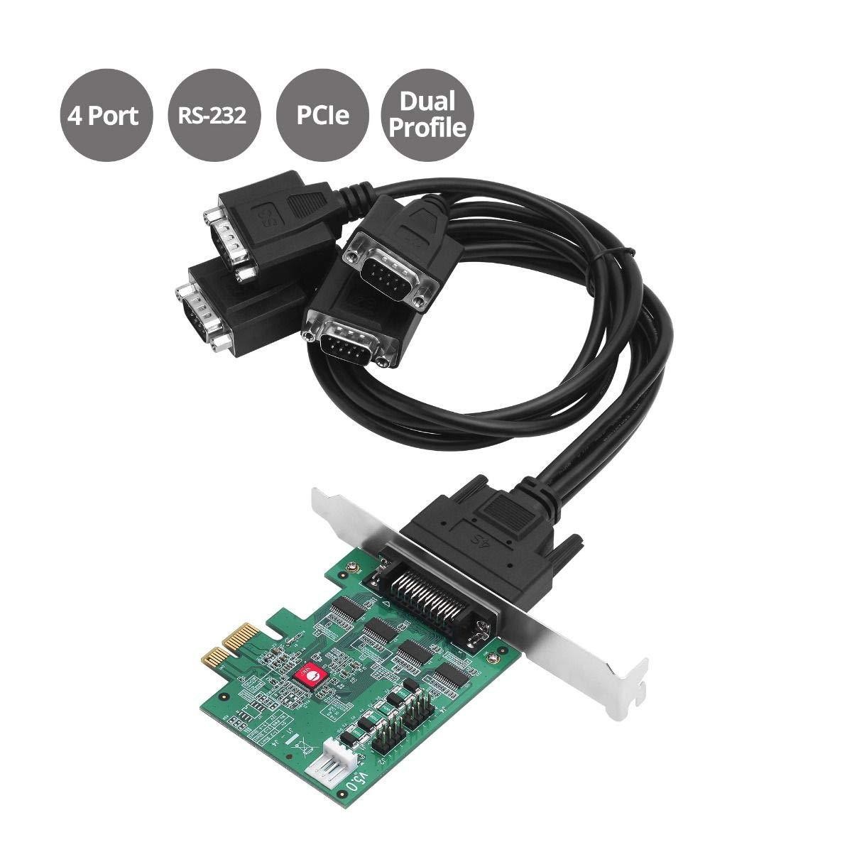SIIG DP Cyber Serial 4S PCIe Adapter Card - Add 4X RS-232 (16550 UART) Serial Ports