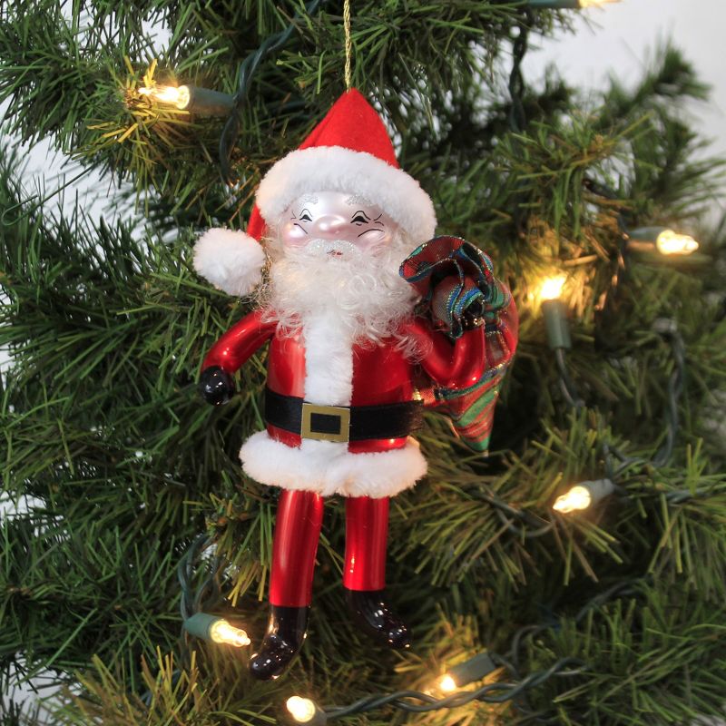 Italian Ornaments 7.25" Santa With Scottish Plaid Bag Ornament Italian Tartan Claus  -  Tree Ornaments