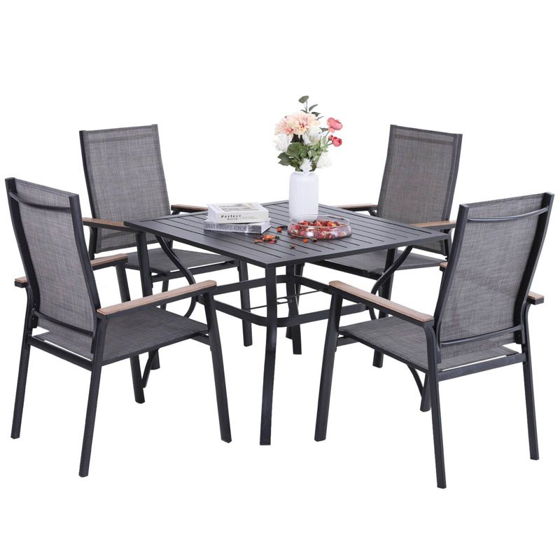 5pc Patio Set with Steel Table with 1.57" Umbrella Hole & Lightweight Aluminum Sling Chairs - Captiva Designs