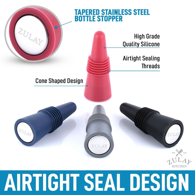 Zulay Kitchen Silicone Wine Stoppers (Set of 4) - Multicolored