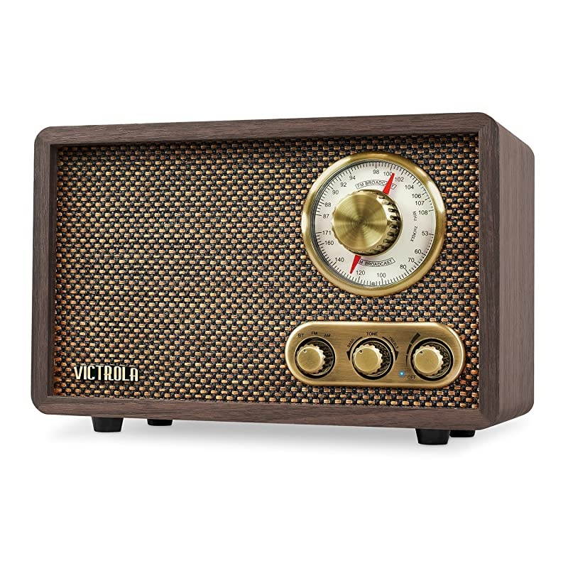 Retro Wood Bluetooth FMAM Radio with Rotary Dial Espresso