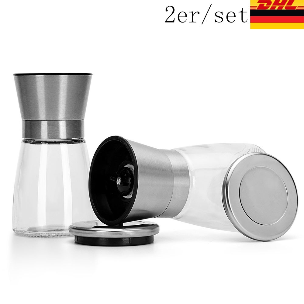2pcs Stainless Steel Pepper Grinder Manual Pepper Cruchser Hand Crank Twist Spice Herb Mill