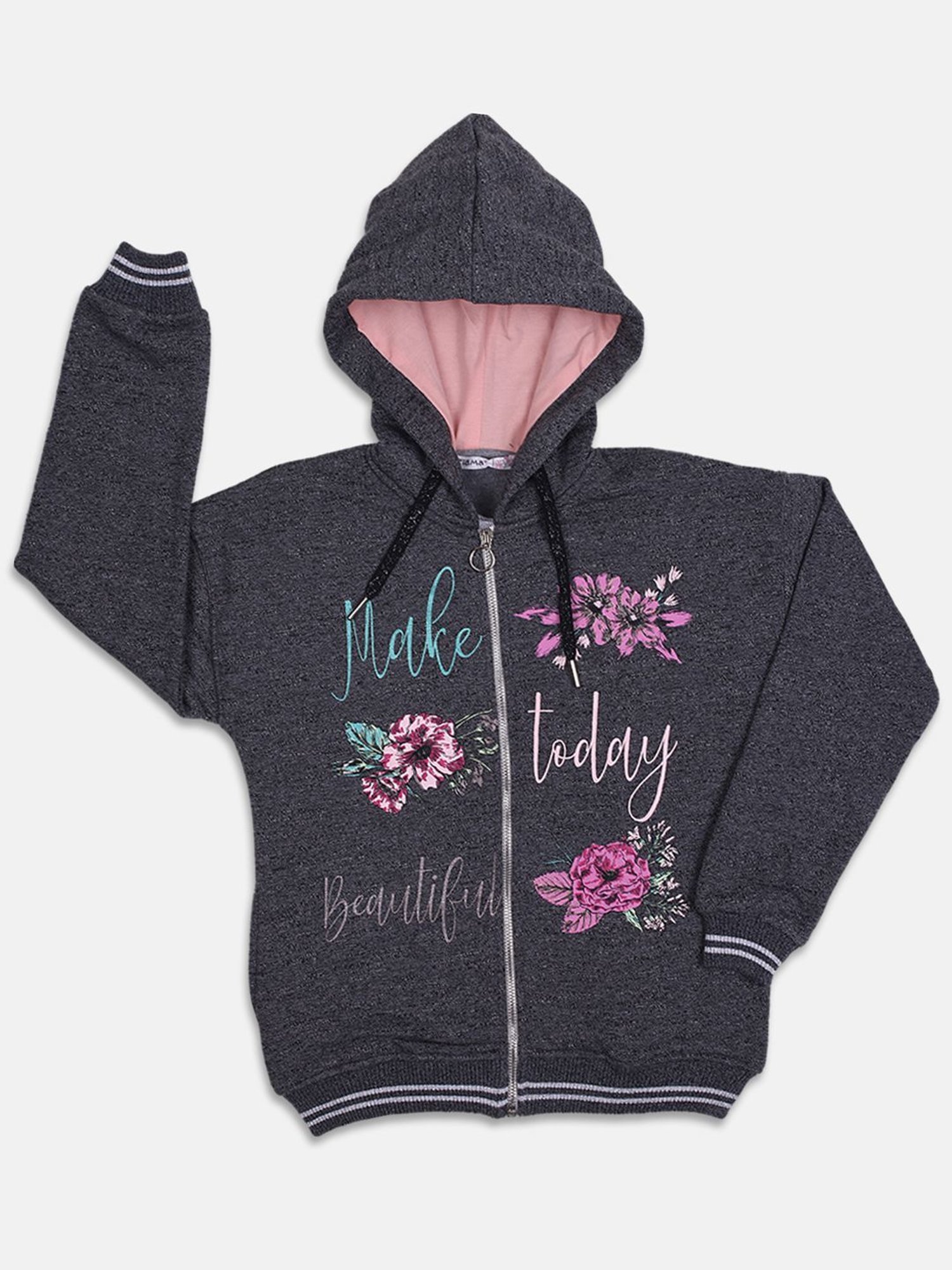 ZIAMA Kids Black Floral Print Full Sleeves Sweatshirt