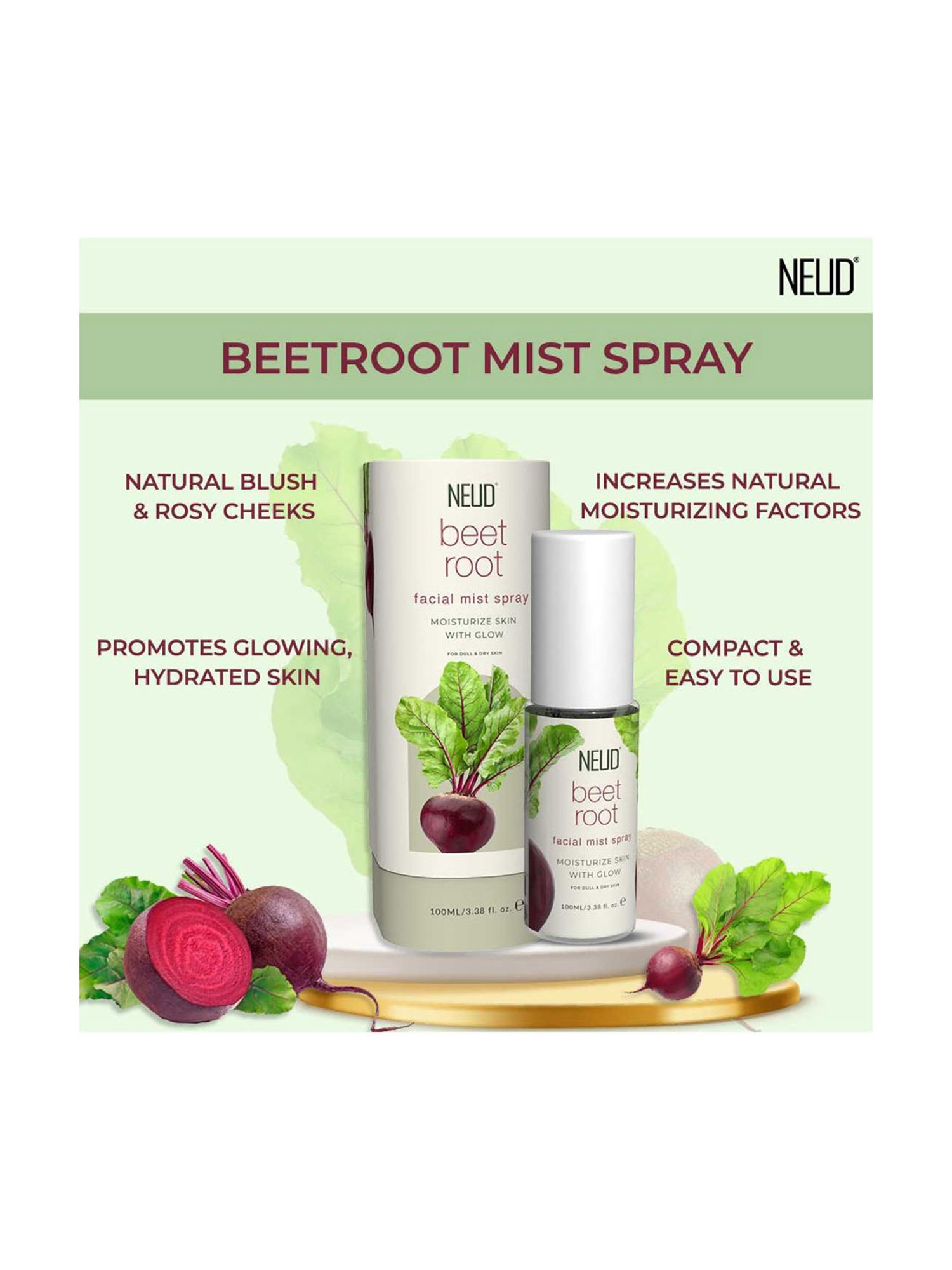NEUD Beet Root Facial Mist Spray for Glowing & Moisturized Skin - 100 ml Each (Pack of 2)
