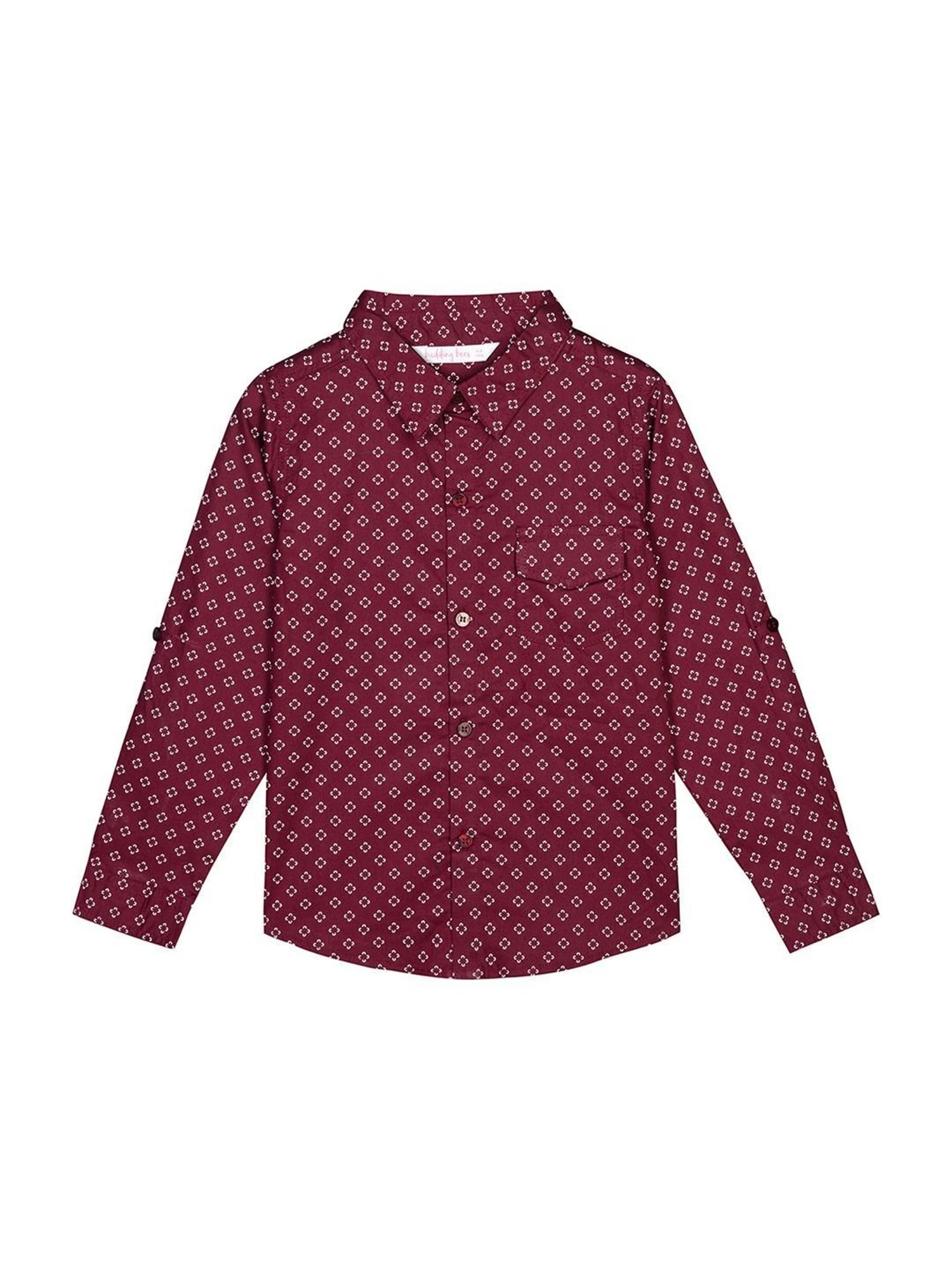 Budding Bees Kids Red Cotton Printed Full Sleeves Shirt