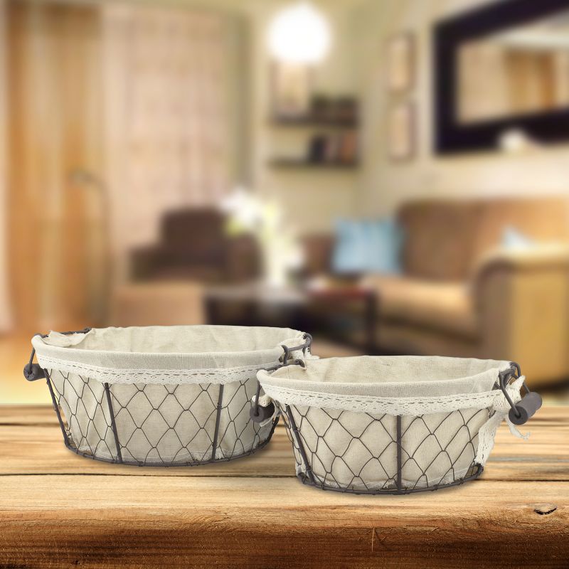2pk Round Wire Baskets with Fabric Off White - Stonebriar