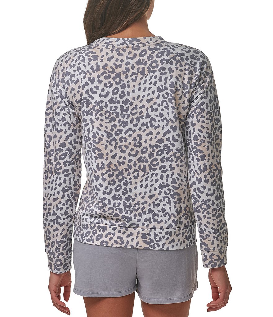 Marc New York Performance Leopard Print French Terry Drop Shoulder Crew Neck Pullover