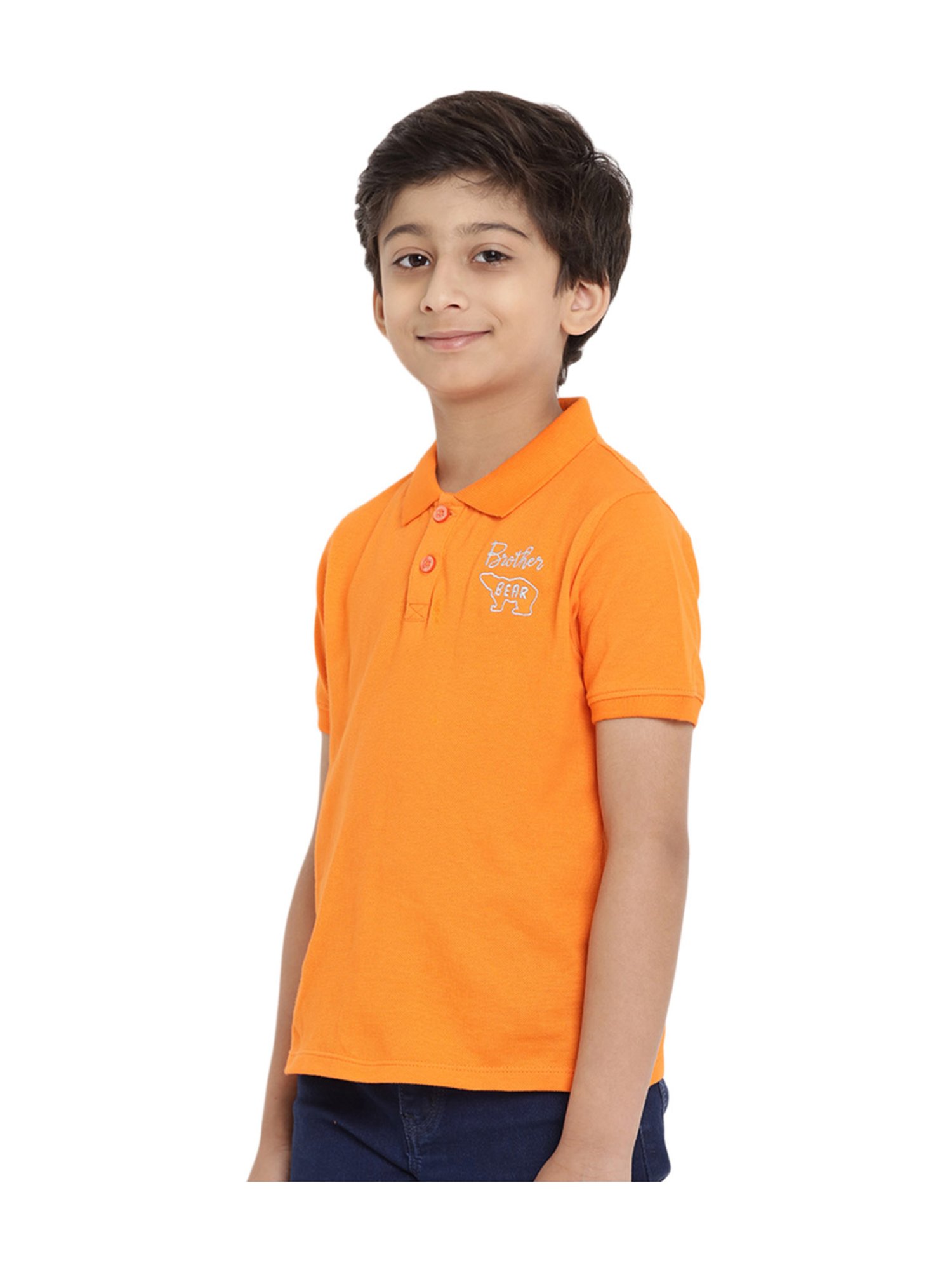 Berrytree Organic Kids Orange Cotton Sister Bear Polo T-Shirt