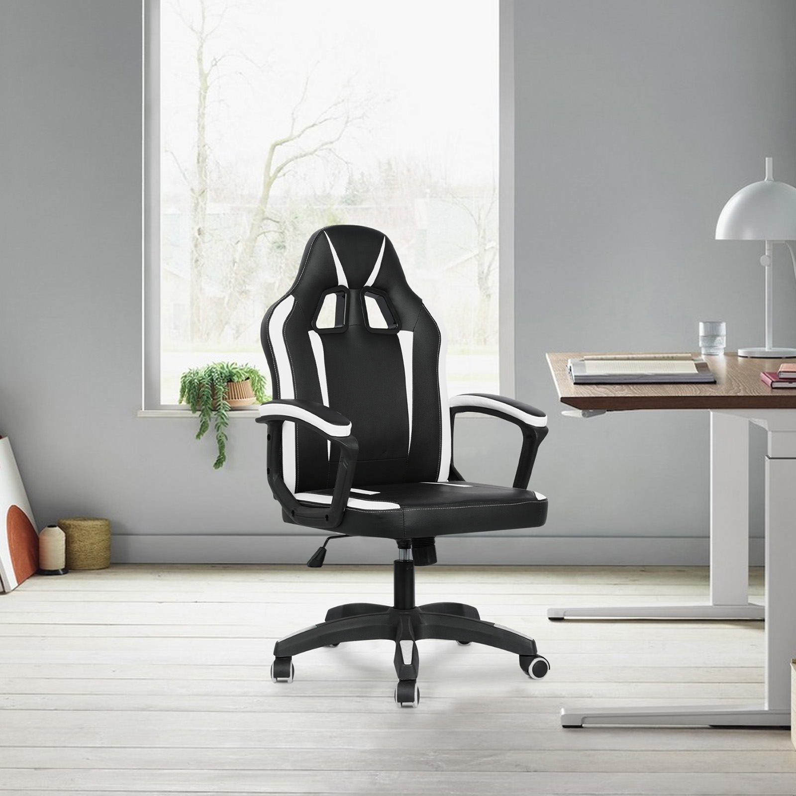 YOUTHUP Office Chair Adjustable Ergonomic Leather Gaming Chair Swivel Rolling Computer Desk Chair with Lumbar Support,Black and Red