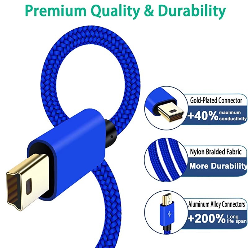 Mini USB Charging Cable 66ft for Sony PS3 ControllerGoPro HERO4 Hero 3+HDMP3 PlayersGarmin GPS Navigator NuviPDAsPlaystation 3Nylon Braided USB 20 Type A to Mini B Data Charger Cord