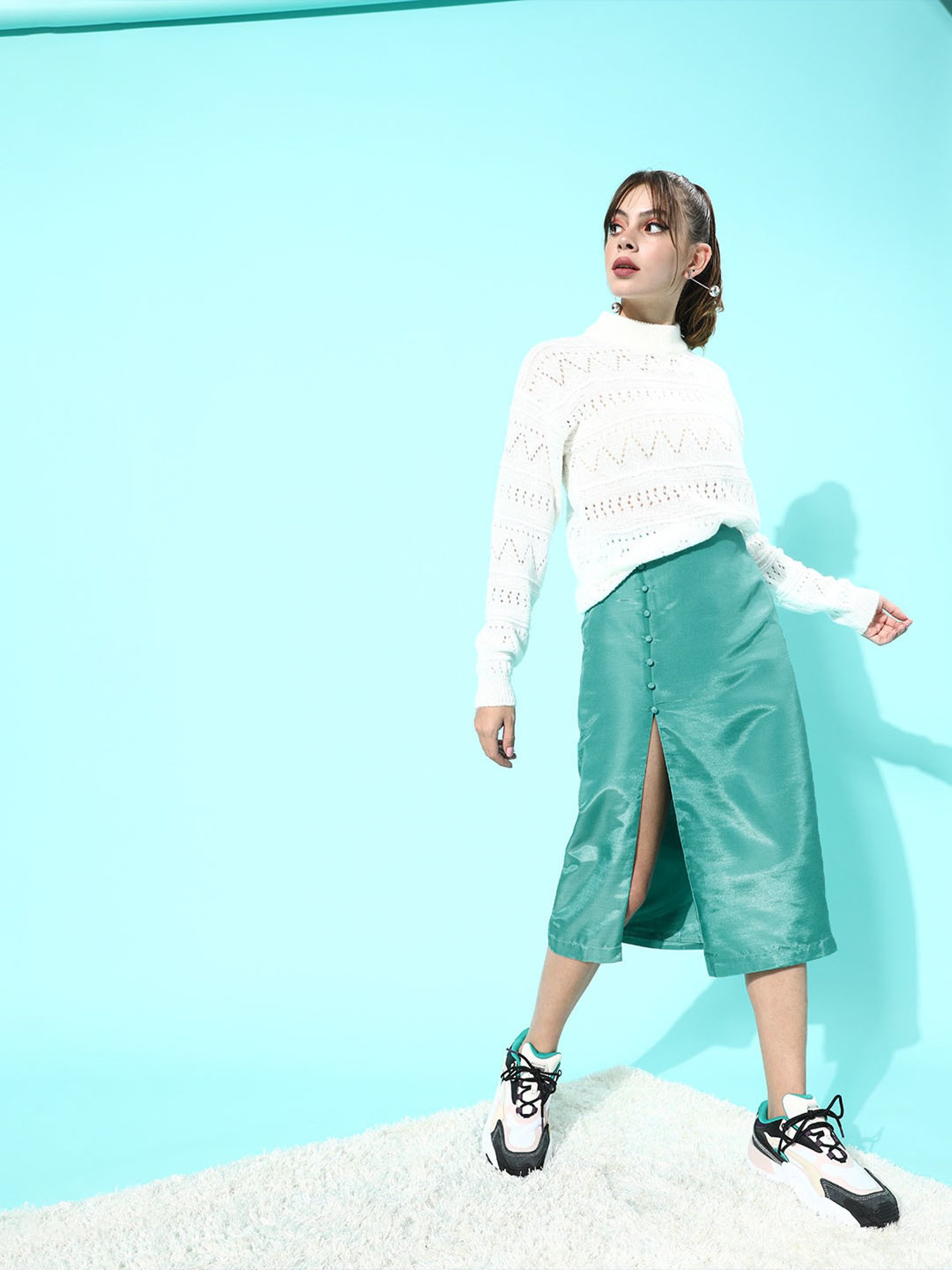 QUIERO Green Regular Fit Skirt