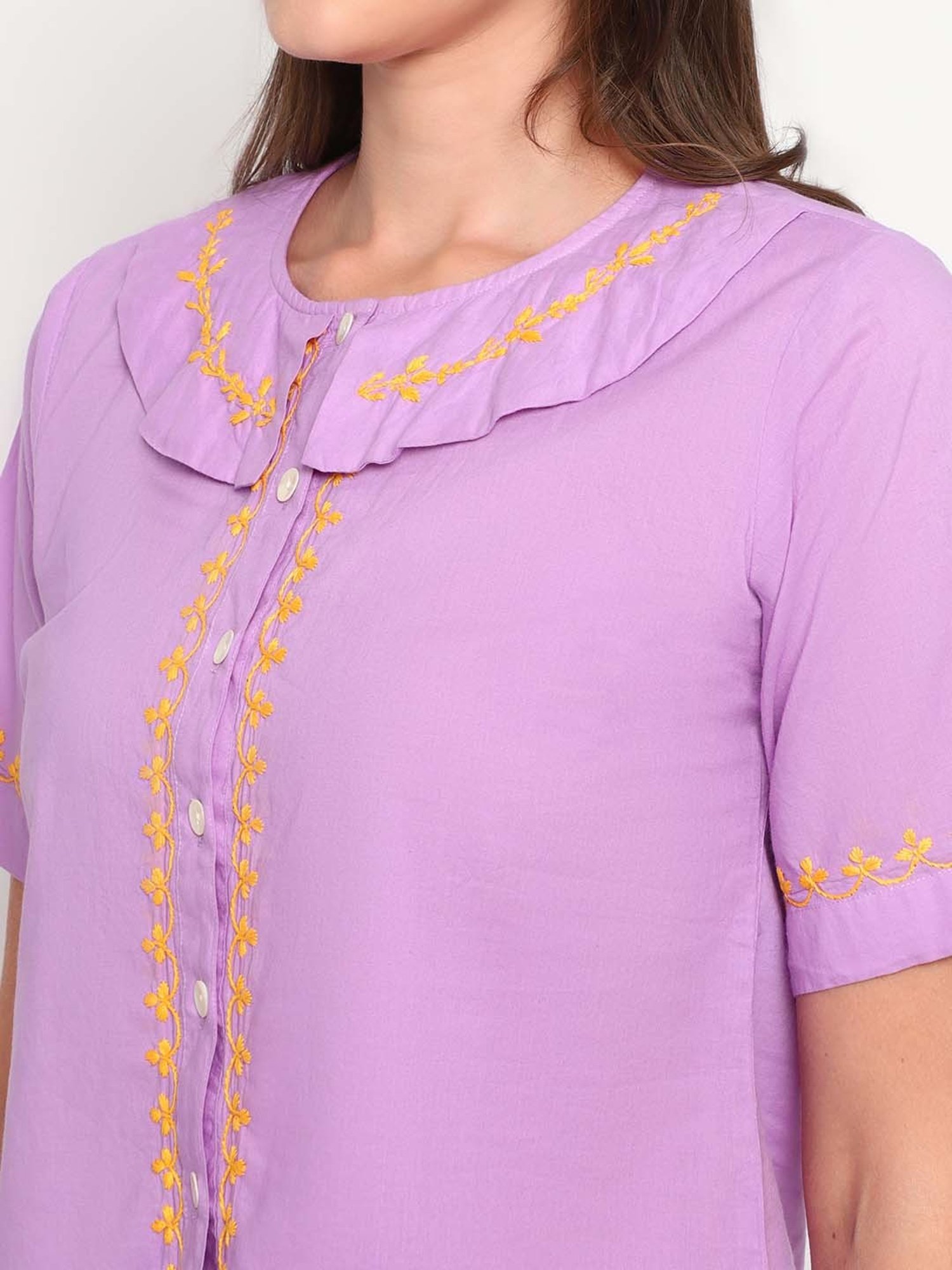 Sringam Purple Cotton Embroidered Top Palazzo Set