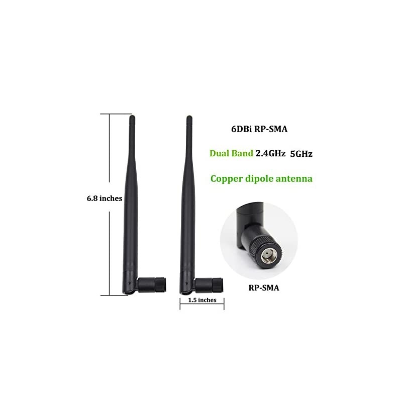 2 x 6dBi 24GHz 5GHz Dual Band WiFi RPSMA Antenna + 2 x 35cm UflIPEX Cable for Wireless Routers Mini PCIe Cards Network Extension Bulkhead Pigtail PCI WiFi WAN Repeater