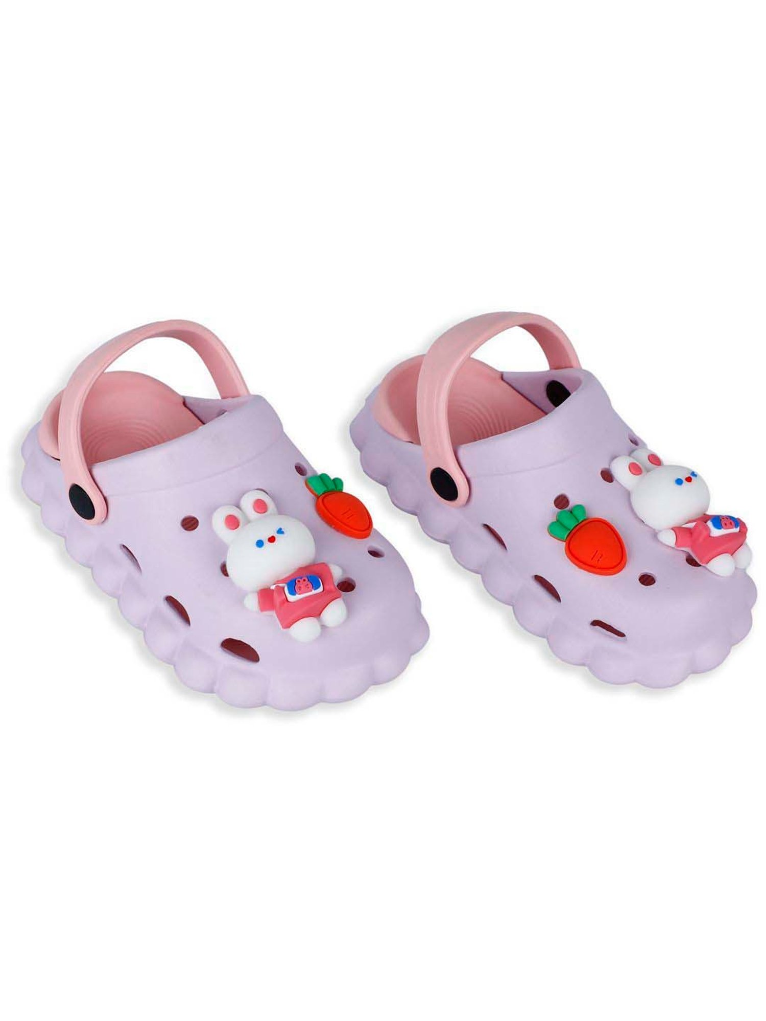 Baby Moo Kids Lilac & Red Hungry Bunny Applique Waterproof Anti-Skid Back Strap Clogs