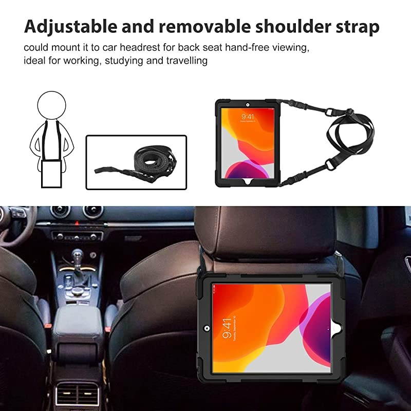 iPad 102 Case 2019 7th Gen iPad Case Rugged Heavy Duty Shockproof 360 Degree Rotatable Kickstand Protective Cover Case for iPad 7th Generation 102 Inch 2019 A2197 A2198 A2200 Black