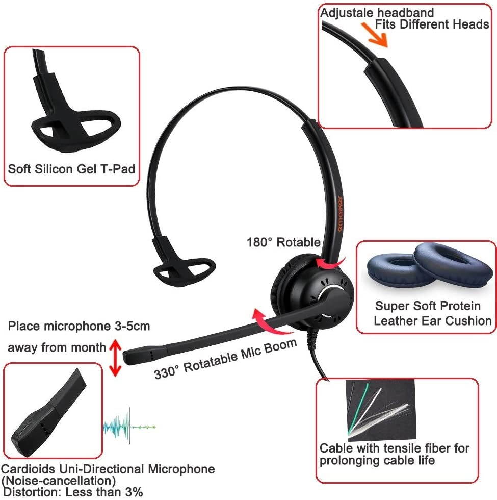 3.5mm USB Computer Headset PC Headphone with Microphone for Laptops Teams Skype Wired One Ear Cell Phone Headset for Cellphones Mobiles Tablets Androids BlackBerry Samsung iPhone Huawei iPad MacBook