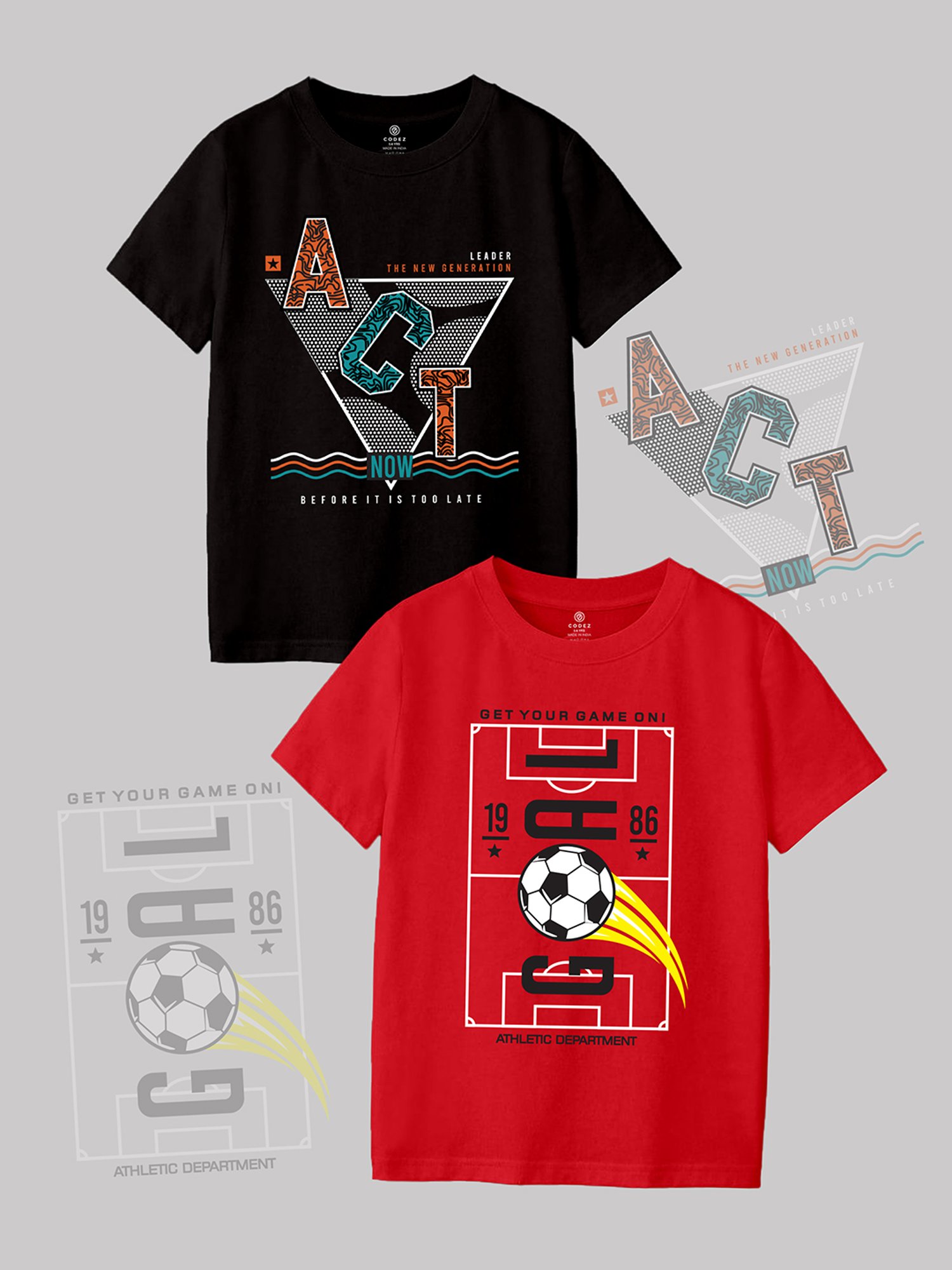 Codez Kids Black & Red Printed T-Shirt (Pack Of 2)