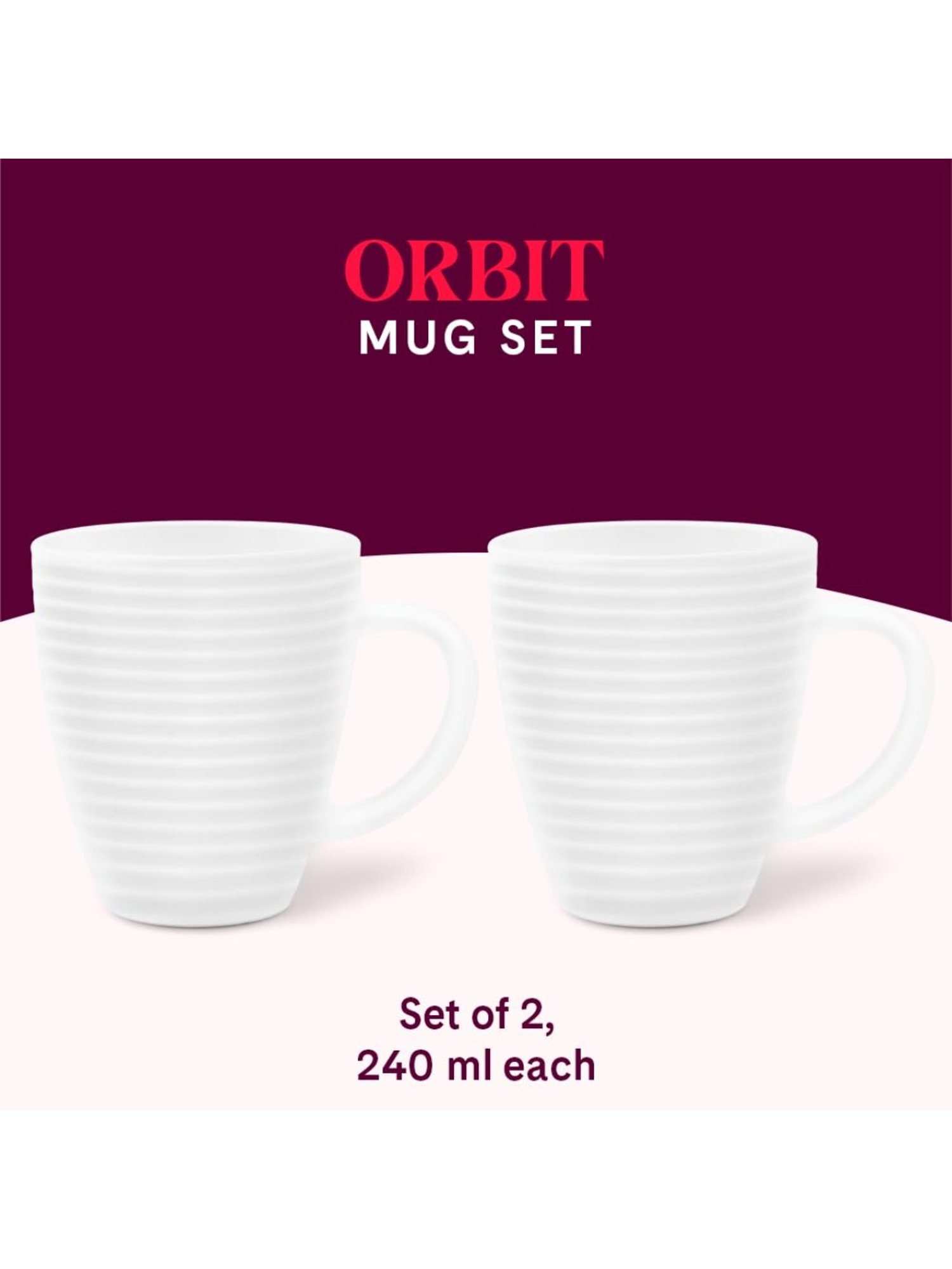 Larah by Borosil White Ceramic Mugs - Set of 2 240ml
