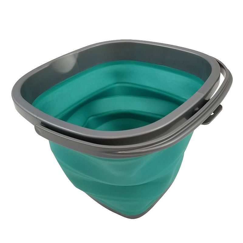 Homz Store N Stow Portable 10 Liter Compact Collapsible Square Bucket with Convenient Carry Handle, Teal