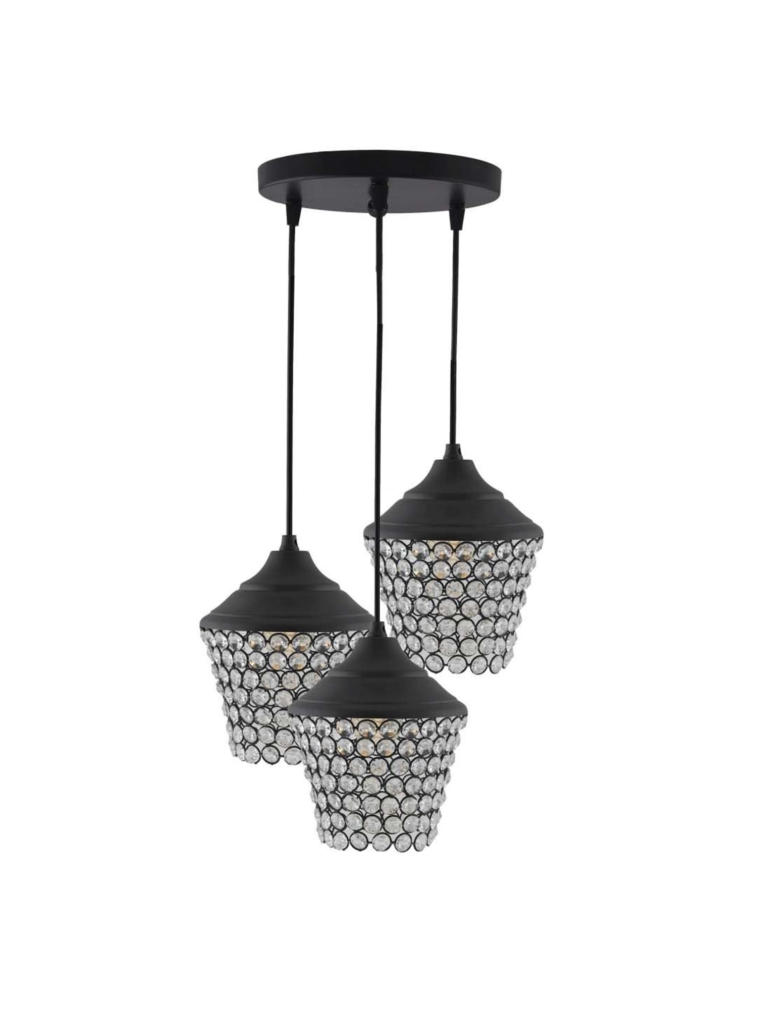 Homesake 3-Lights Round Cluster Black Metal Crystal Lantern Pendant Light - Set of 1