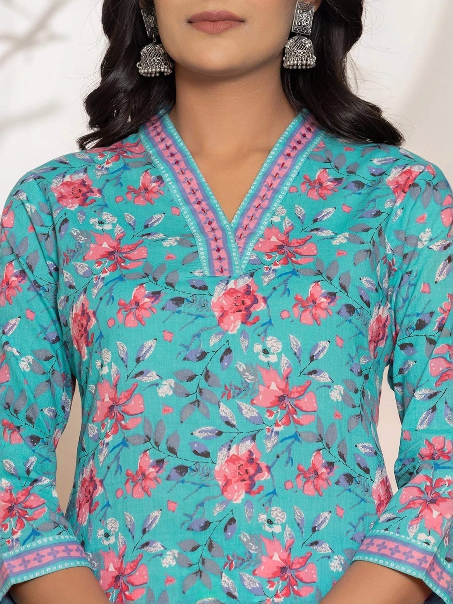 Yufta Sea Green Cotton Printed Kurta Pant Set