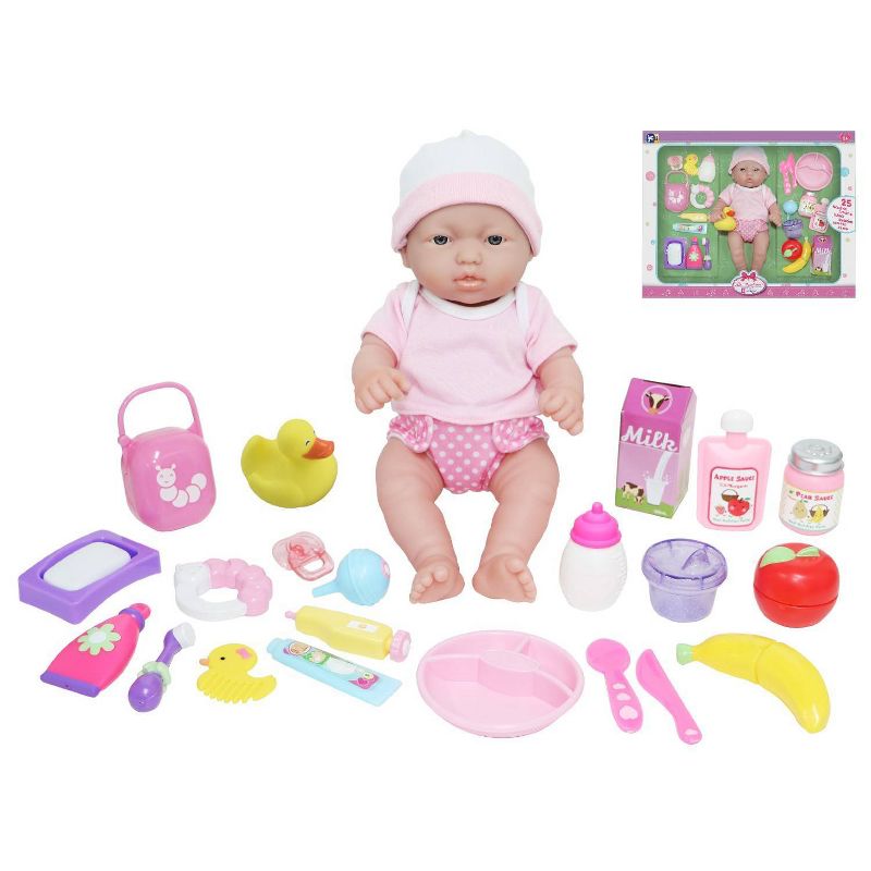 JC Toys Deluxe La Newborn 12" Doll All Vinyl Nursery 25 Piece Gift Set