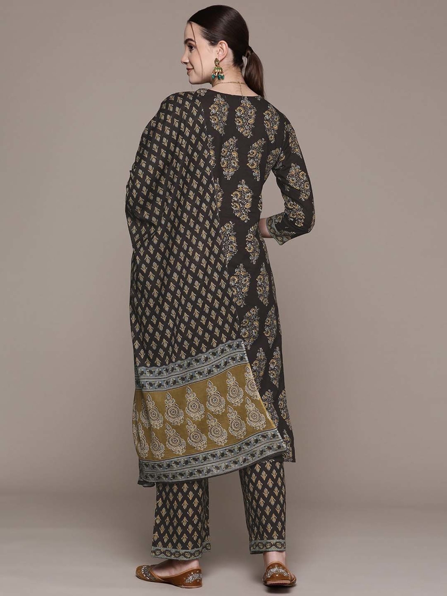 READIPRINT FASHIONS Black Cotton Printed Kurta Palazzo Set With Dupatta