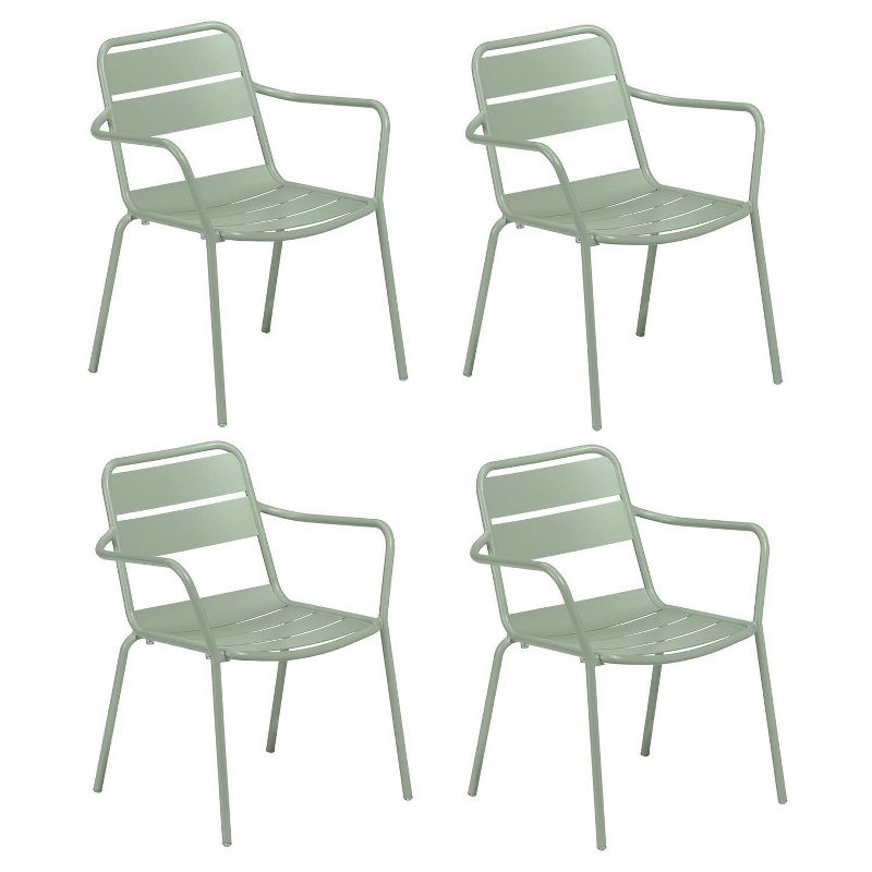 Kapri 4pk Sage Powder-Coated Outdoor Aluminum Armchairs - Oxford Garden